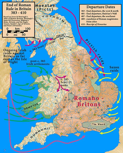 Map of the end of Romans in England